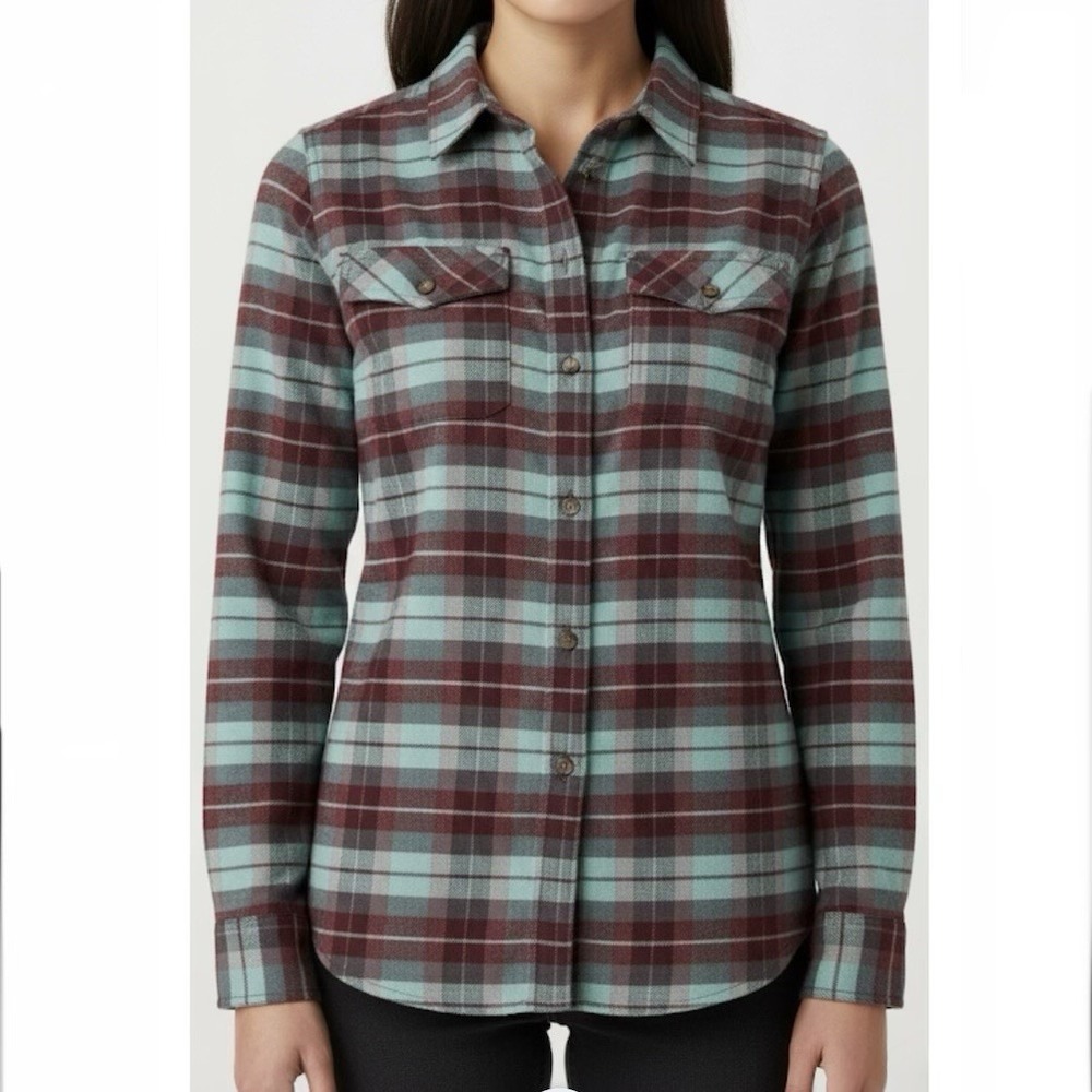 LL Bean Whisper Lodge Plaid Flannel Button Up Shirt‎ Size LARGE PETITE